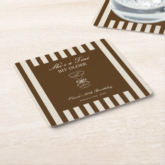 She's A Tini Bit Older Coffee Martini Birthday Square Paper Coaster (Angled)