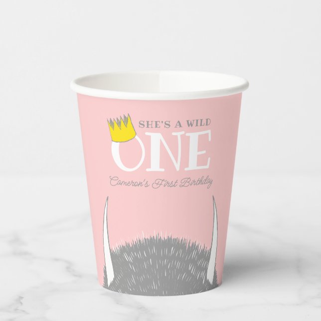 She's a Wild One - 1st Birthday Gold Crown Paper Cups (Left)