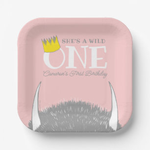 She's a Wild One - 1st Birthday Gold Crown Paper Plate
