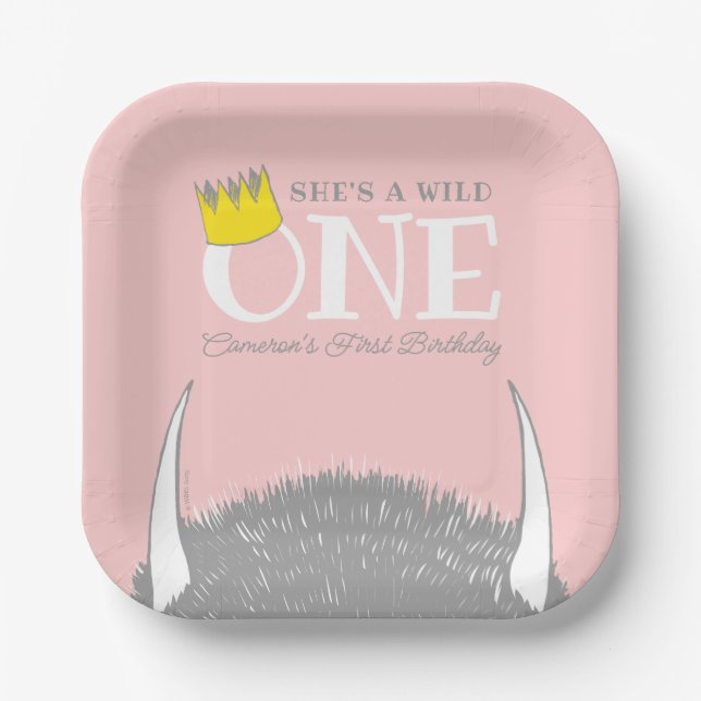 She's a Wild One - 1st Birthday Gold Crown Paper Plate (Front)