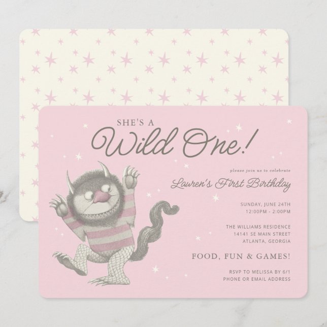 She's a Wild One |  Pink First Birthday Invitation (Front/Back)
