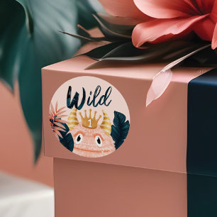 She's a Wild One Pink Monster & Tropical Jungle Classic Round Sticker