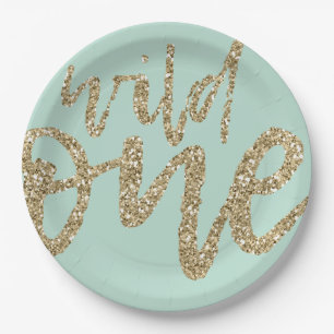 She's A Wild One Sparkle Script Paper Party Plate