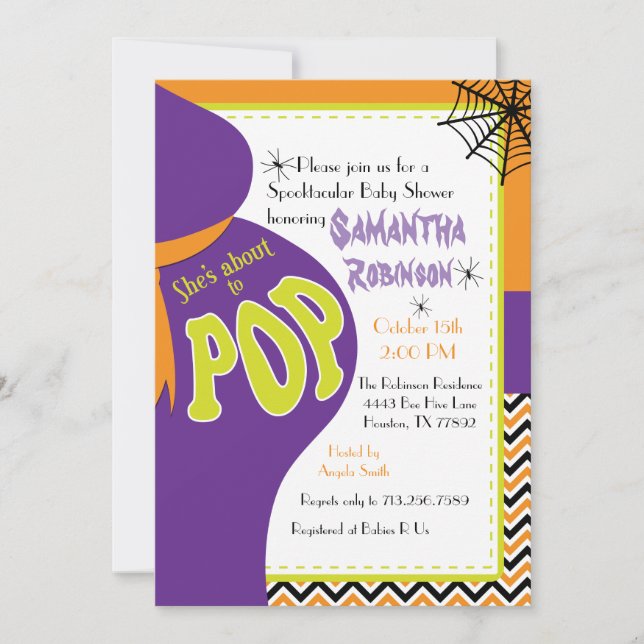 She's About to POP Baby Shower Halloween Invite (Front)