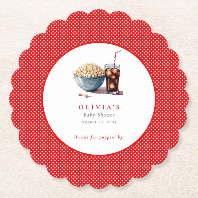 She's About to Pop Popcorn Soda Baby Shower  Paper Coaster (Front)