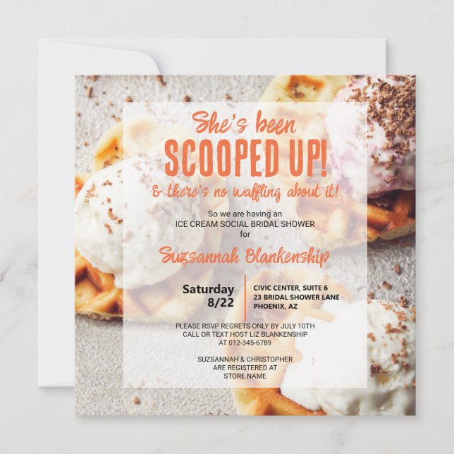 She's Been Scooped Ice Cream Heart Shaped Waffle Invitation (Front)