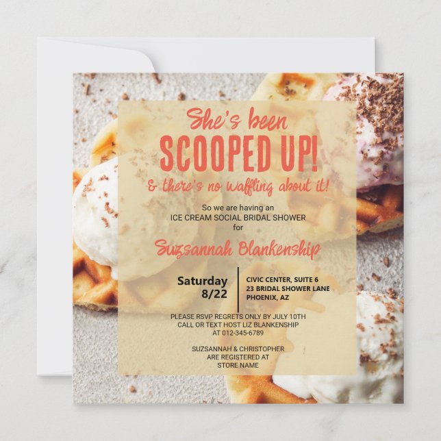 She's Been Scooped Ice Cream Heart Shaped Waffle Invitation (Front)