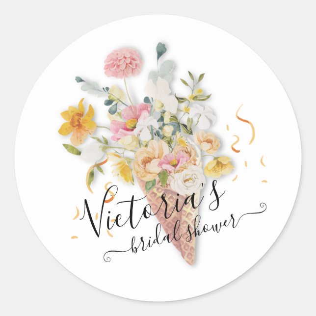 She's been scooped up Bouquet Bridal Shower Classic Round Sticker (Front)
