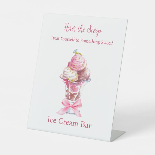SHE'S BEEN SCOOPED UP BRIDAL SHOWER PEDESTAL SIGN (Front)