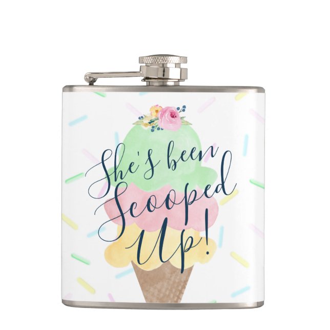 She's Been Scooped Up Bridal Vinyl Wrapped Flask (Front)