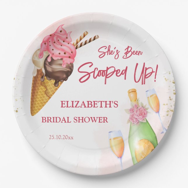 She's been scooped up ice cream bridal brunch paper plate (Front)