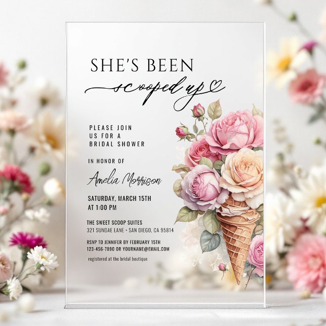 She's Been Scooped Up Ice Cream Bridal Shower Acrylic Invitations (Creator Uploaded)