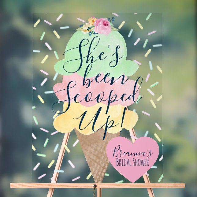 She's Been Scooped Up Ice Cream Bridal Shower Acrylic Sign (Neutral)