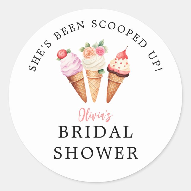 She's Been Scooped Up Ice Cream Bridal Shower  Classic Round Sticker (Front)