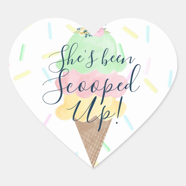 She's Been Scooped Up Ice Cream Bridal Shower Heart Sticker (Front)