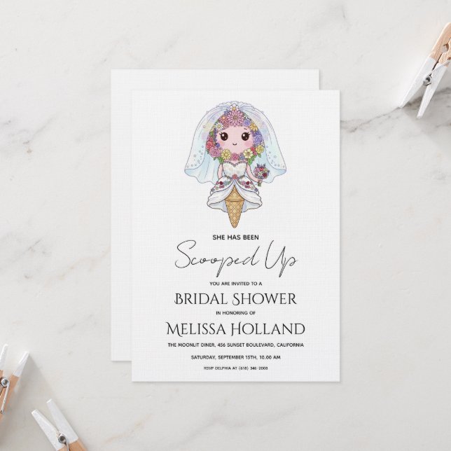She's Been Scooped Up Ice Cream Bridal Shower Invitation (Front/Back In Situ)