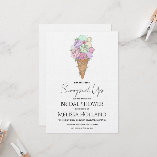 She's Been Scooped Up Ice Cream Bridal Shower Invitation (Front/Back In Situ)
