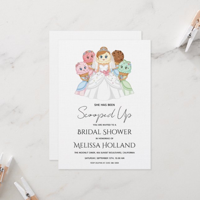 She's Been Scooped Up Ice Cream Bridal Shower Invitation (Front/Back In Situ)