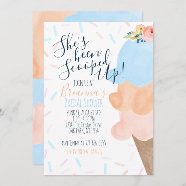 She's Been Scooped Up Ice Cream Bridal Shower Invitation (Front/Back)