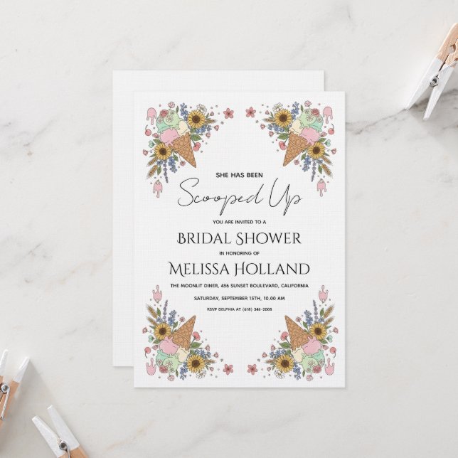 She's Been Scooped Up Ice Cream Bridal Shower Invitation (Front/Back In Situ)