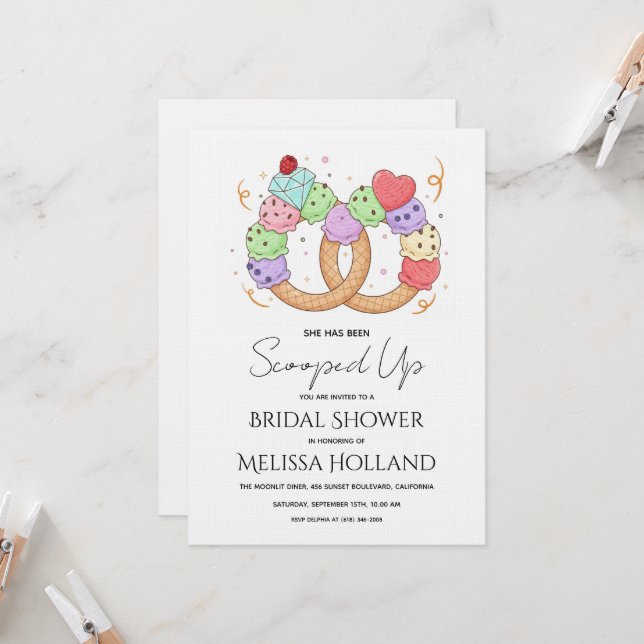 She's Been Scooped Up Ice Cream Bridal Shower Invitation (Front/Back In Situ)