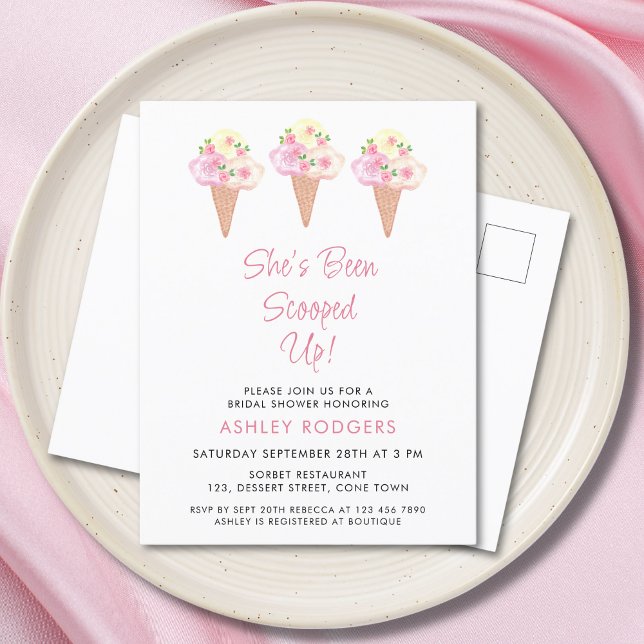 She's Been Scooped Up Ice Cream Bridal Shower Invitation Postcard (Creator Uploaded)