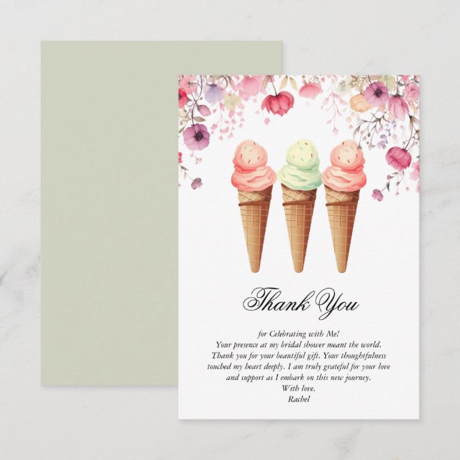 She's Been Scooped Up Ice Cream  Bridal Shower Thank You Card (Front/Back)