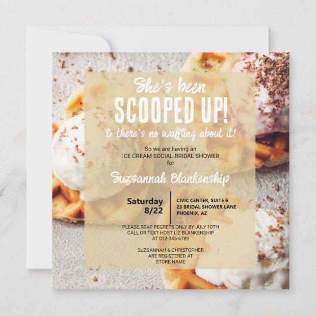 She's Been Scooped Up Ice Cream Heart Waffle  Invitation (Front)