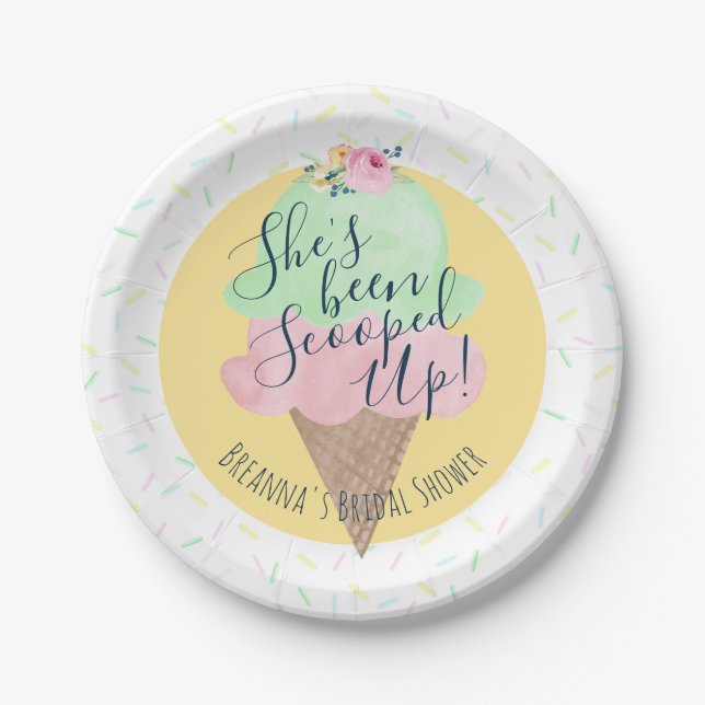 She's Been Scooped Up Ice Cream Personalised Paper Plate (Front)