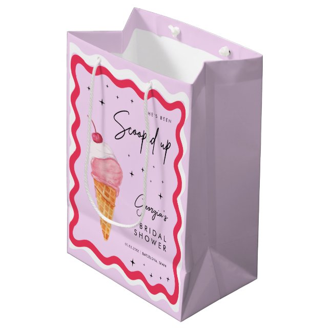She's Been Scooped Up Pink and Red Wavy Retro  Medium Gift Bag (Front Angled)