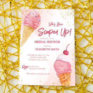 She's been scooped up pink ice cream bridal shower invitation