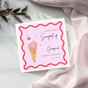 She's Been Scooped Up Pink Red Wavy Bridal Shower Napkin