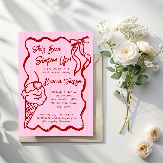 She's been scooped up wavy border sketch bridal invitation (She's been scooped up handrawn sketch  wavy border bow coquette bridal invitation template)