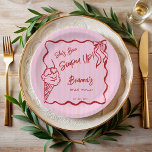She's been scooped up wavy border sketch bridal paper plate<br><div class="desc">She's been scooped up wavy border sketch bridal shower monogrammed printed paper plates template,  ice cream with a cherry on top wavy border ribbon coquette bridal shower personalised name paper plates,  red and pink coquette bridal shower paper plates,  handrawn bridal shower personalised table decor</div>