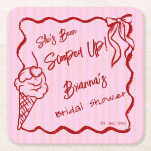 She's been scooped up wavy border sketch bridal square paper coaster