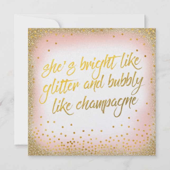 She's Bright Like Glitter Bubbly Invitation Pearl (Front)
