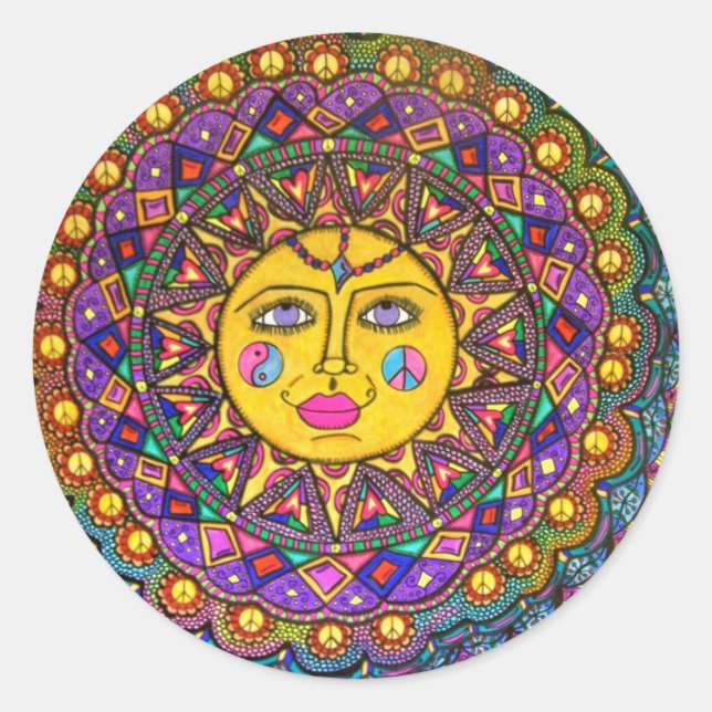 She's Called Sunshine, Sticker, Hippie Art Classic Round Sticker (Front)