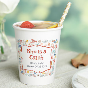 She's Catch Coastal Bridal Shower Hot Cup Sleeves