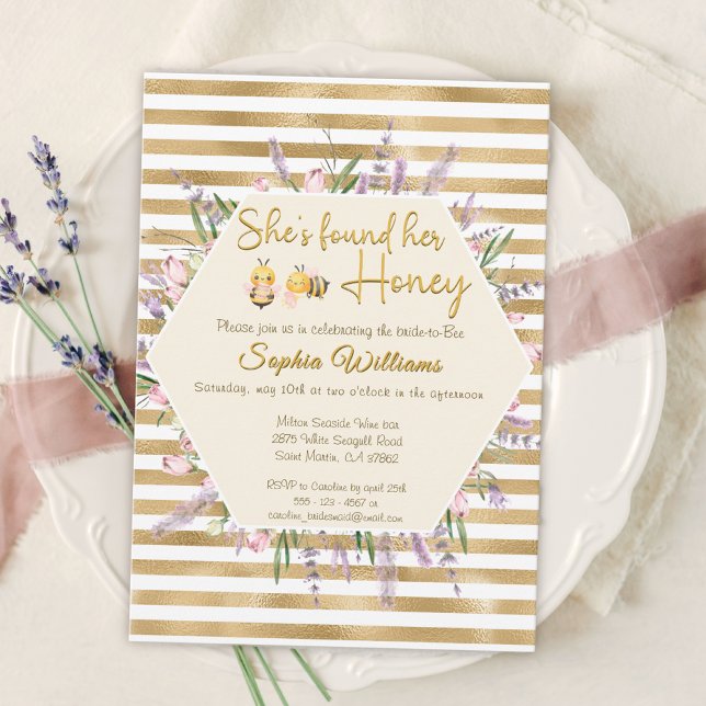 She's found her honey gold stripes bridal shower invitation (Creator Uploaded)