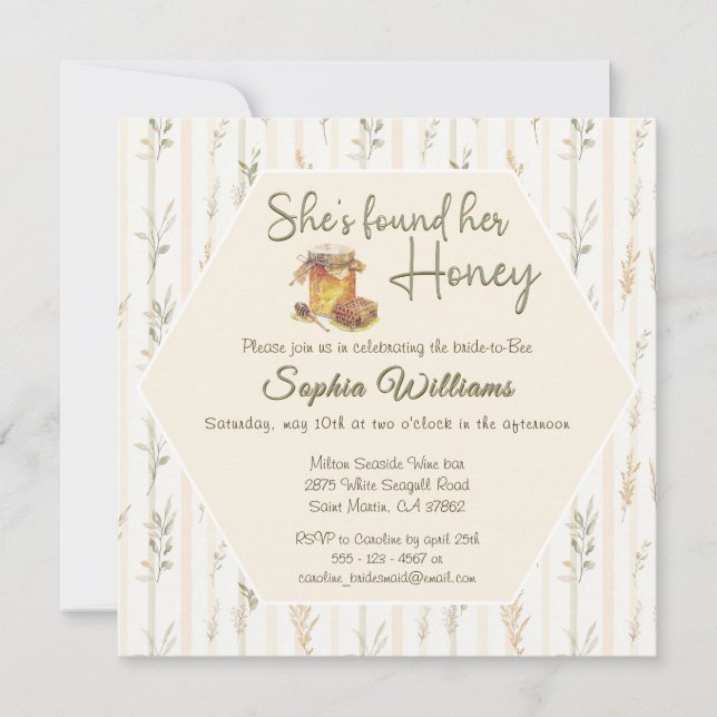 She's found her honey gold stripes bridal shower invitation (Front)