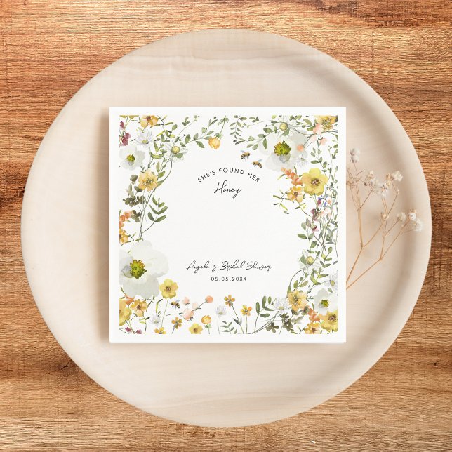She's Found Her Honey Yellow Floral Bridal Shower Napkin (Creator Uploaded)