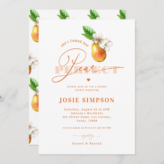 She's Found Her Perfect Pear Garden Bridal Shower Invitation (Front/Back)