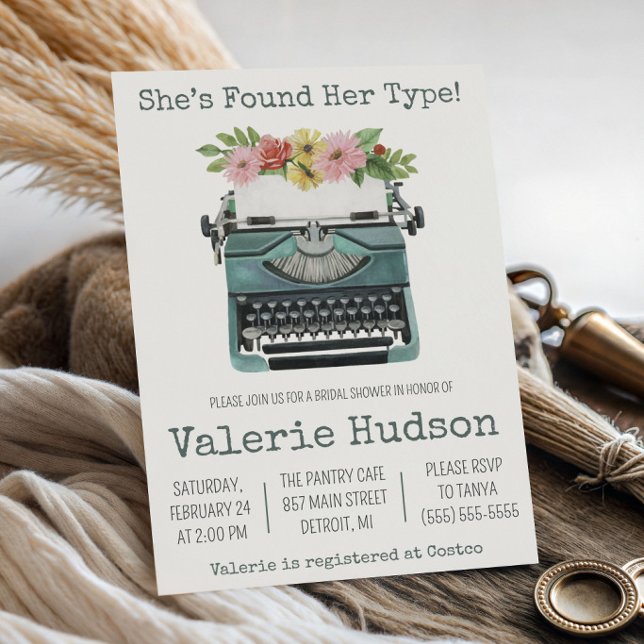She's Found Her Type! Typewriter Bridal Shower Invitation (Creator Uploaded)