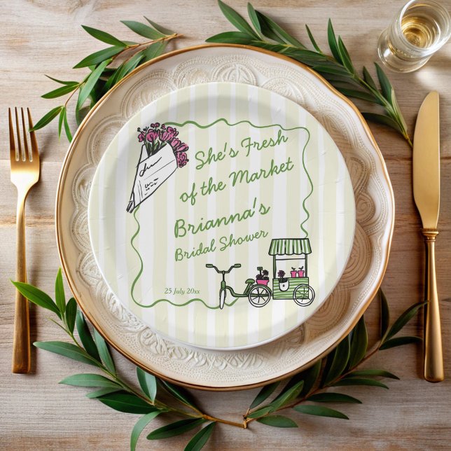 She's fresh of the market bridal shower custom paper plate (She's fresh of the market bridal shower custom paper plates personalized decor monogrammed plates)