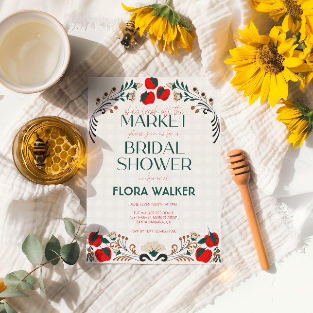 She's Fresh Off the Market Apple Bridal Shower Invitation (Creator Uploaded)