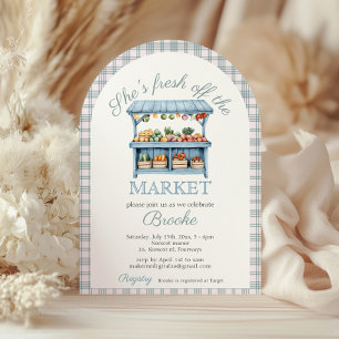 She's fresh off the market blue Bridal Shower arch Invitation