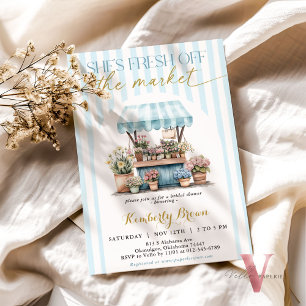 She's Fresh Off the Market Blue Bridal Shower Invitation