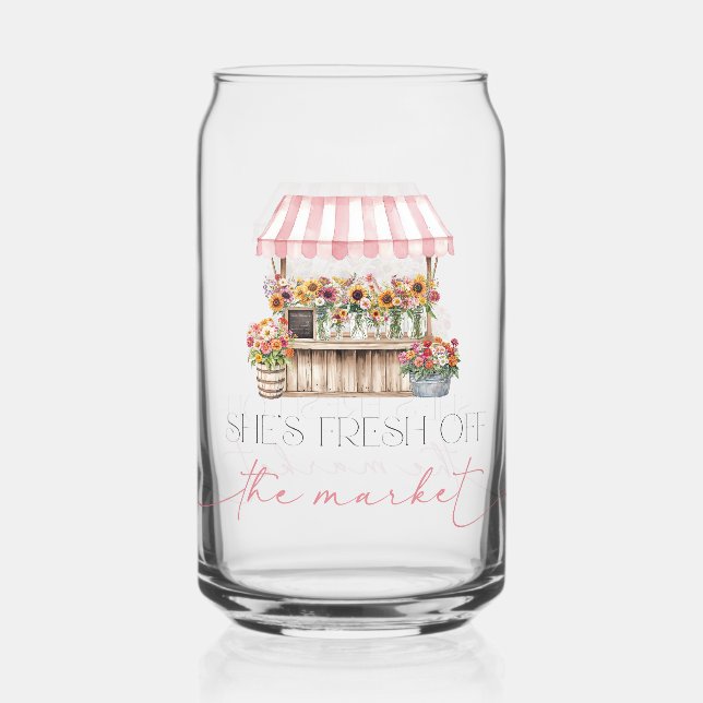 She's Fresh Off the Market Bridal Shower Can Glass (Front)