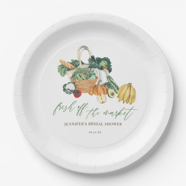 She's Fresh Off The Market Bridal Shower  Paper Plate (Front)