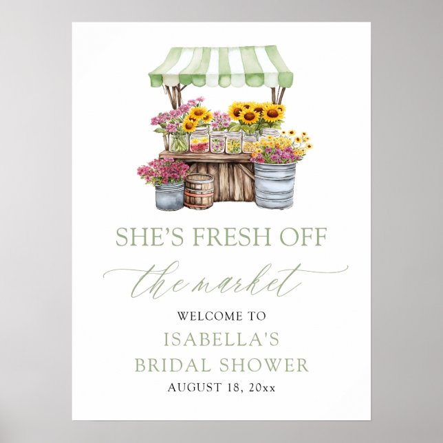She's Fresh Off the Market Bridal Shower Welcome Poster (Front)